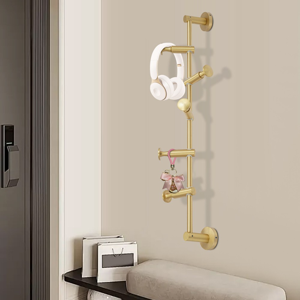 Wall Mounted Vertical Coat Rack Coat Rack with 5 Adjustable 180°rotating Hooks