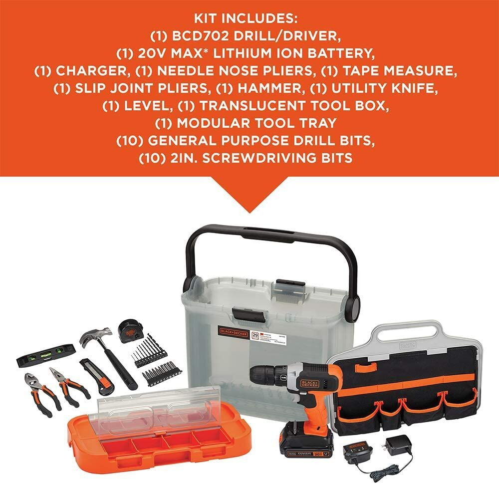 BLACK+DECKER 20v 29PC PK in Translucent Tool Box - BCKSB29C1