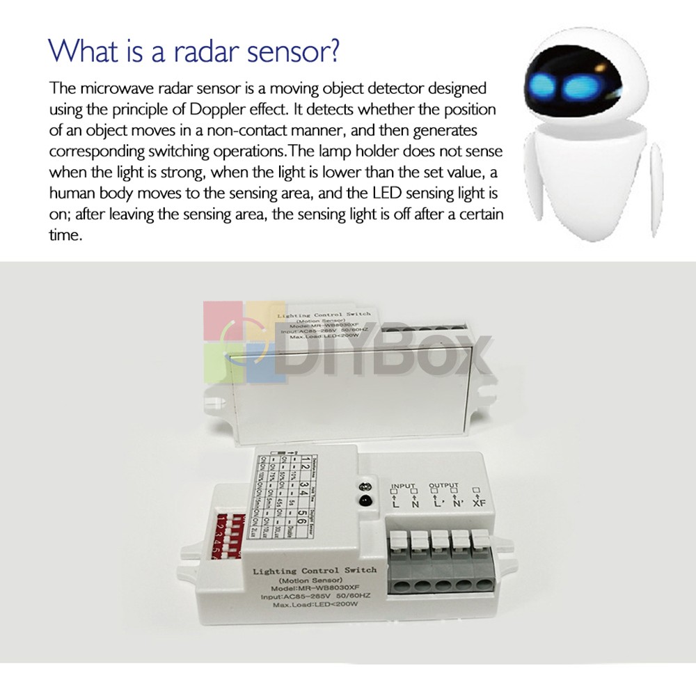 Microwave Radar Motion Sensor Switch Adjust Delay Illuminance Distance 110V–220V