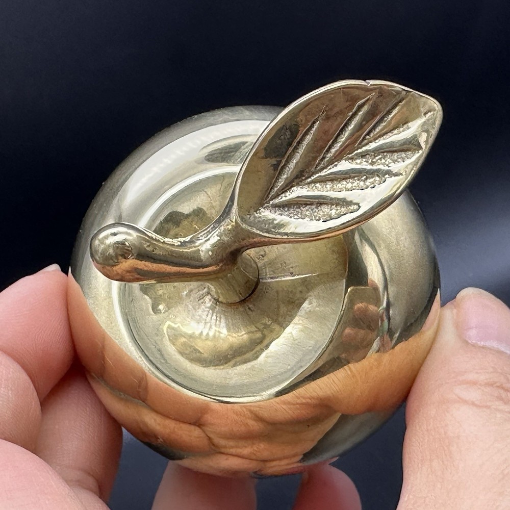 Vintage Solid Brass Apple Bell Figurine 3" T