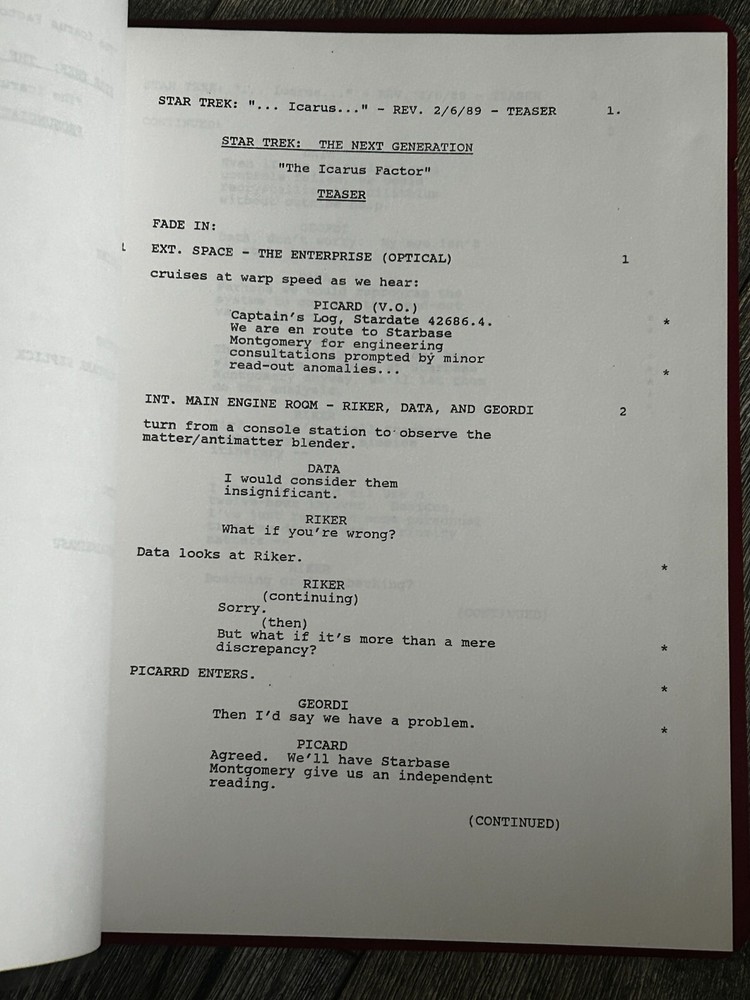 STAR TREK Script The Next Generation The Icarus Factor 2nd Revision Final Draft