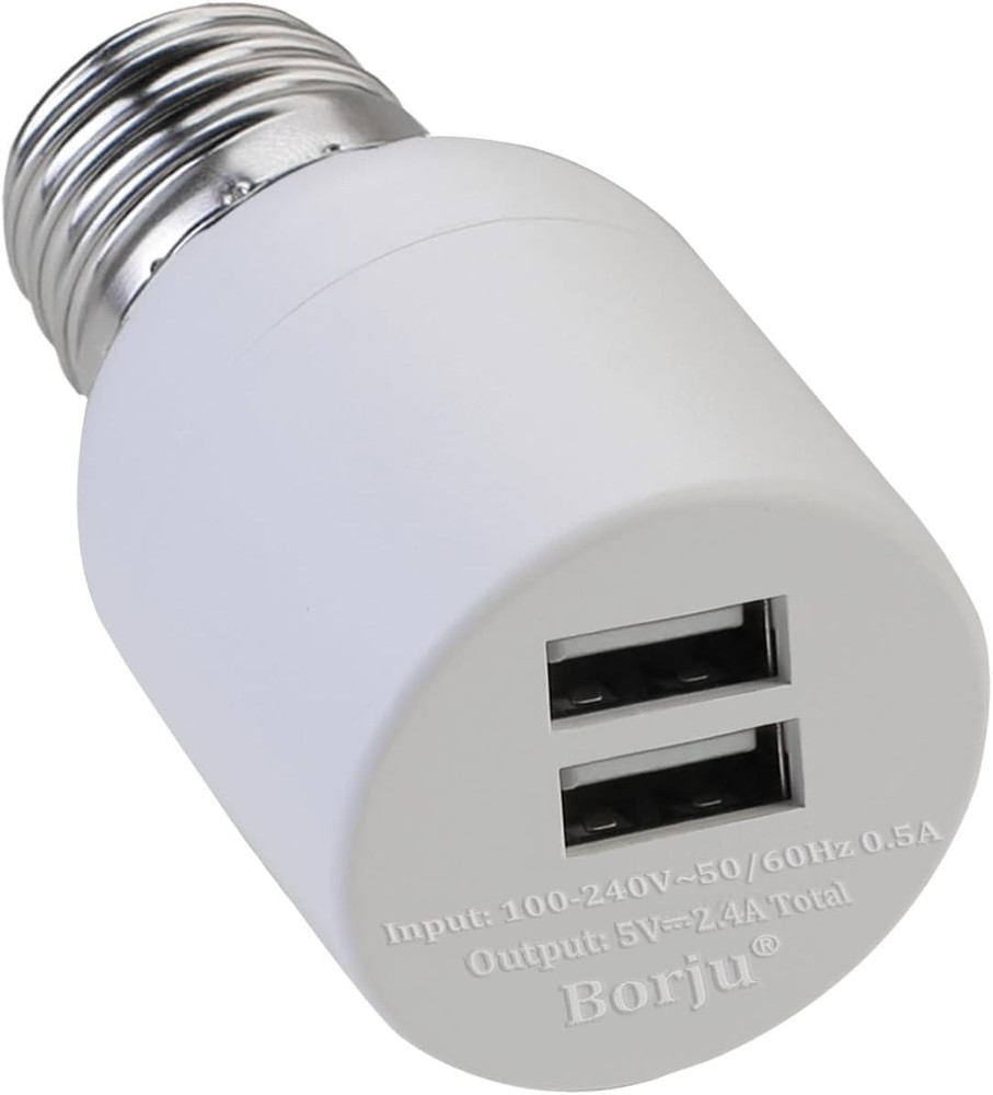 Borju Light Socket USB Adapter for Decorative Lights,Lighting,Security White