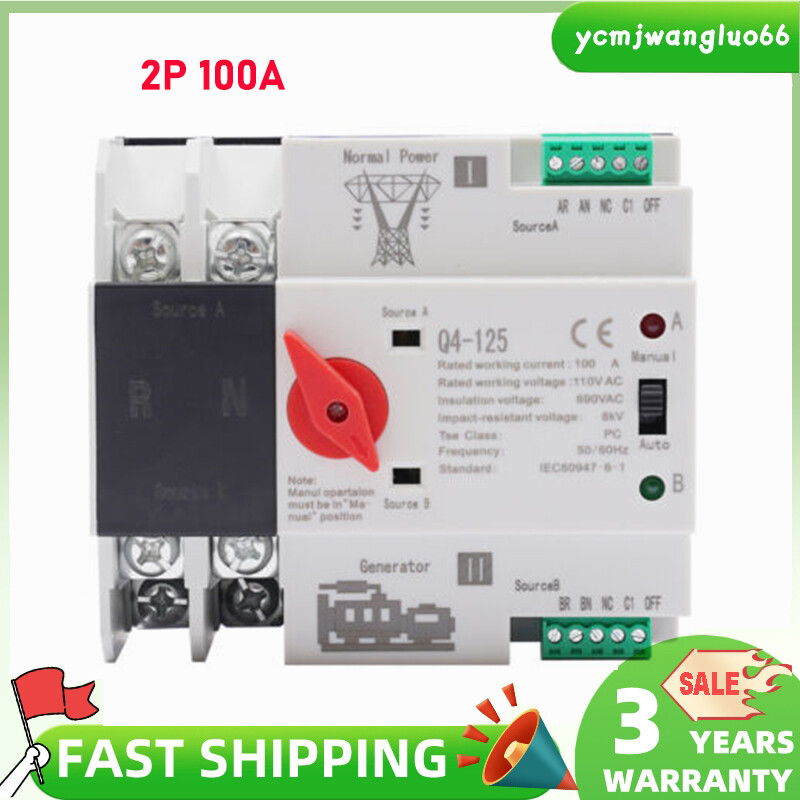 110V Automatic Transfer Switch 2P Dual Power Grid to AC Generator PC Level HOT!