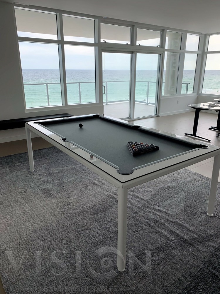 White 8' Modern Convertible Pool Billiard Table 'Ultra'; dining/desk/game table