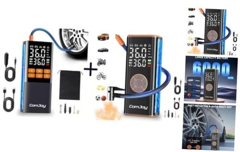 2-Pack Tire Inflator Portable Air Compressor Bundle: 150PSI Cordless & 12V DC