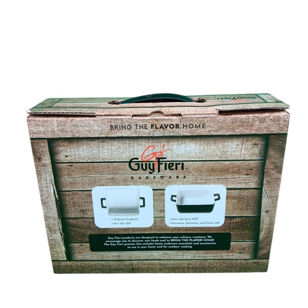 Guy Fieri Bakeware Square Baking Dish Set Metallic Glazed Stoneware NOB
