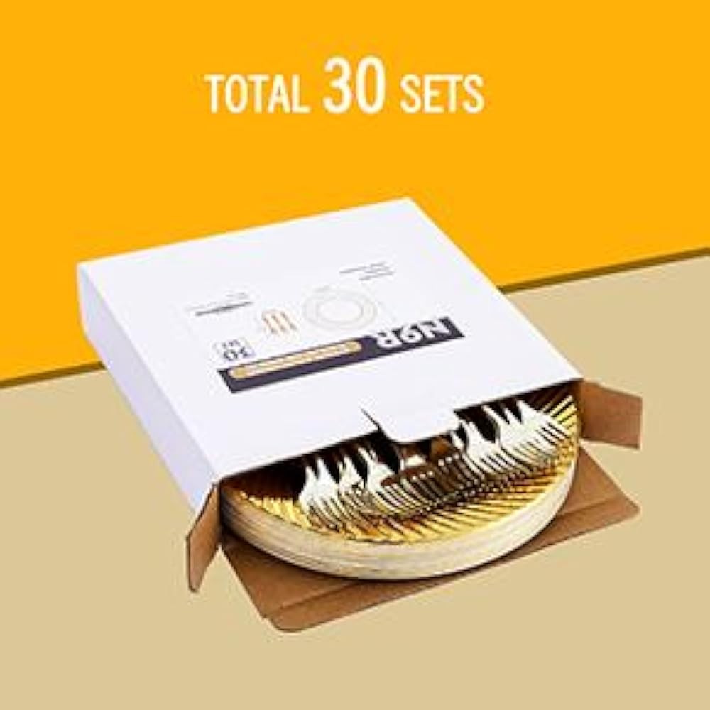 Gold Plastic Dert Plates with Mini Forks, Include Disposable