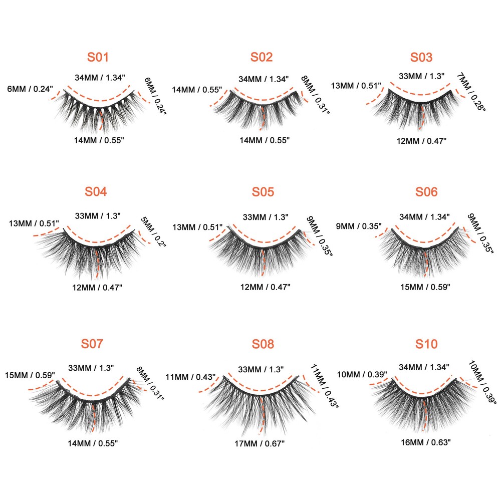 S01 False Eyelashes for Makeup Black 10 Pair