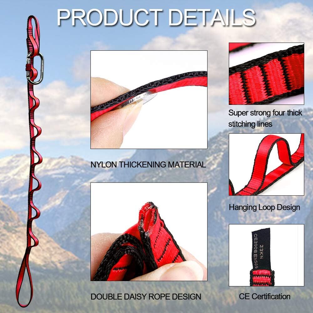 DASKING 2pcs Adjustable Daisy Chains 23KN Strong Climbing Strap Nylon Red