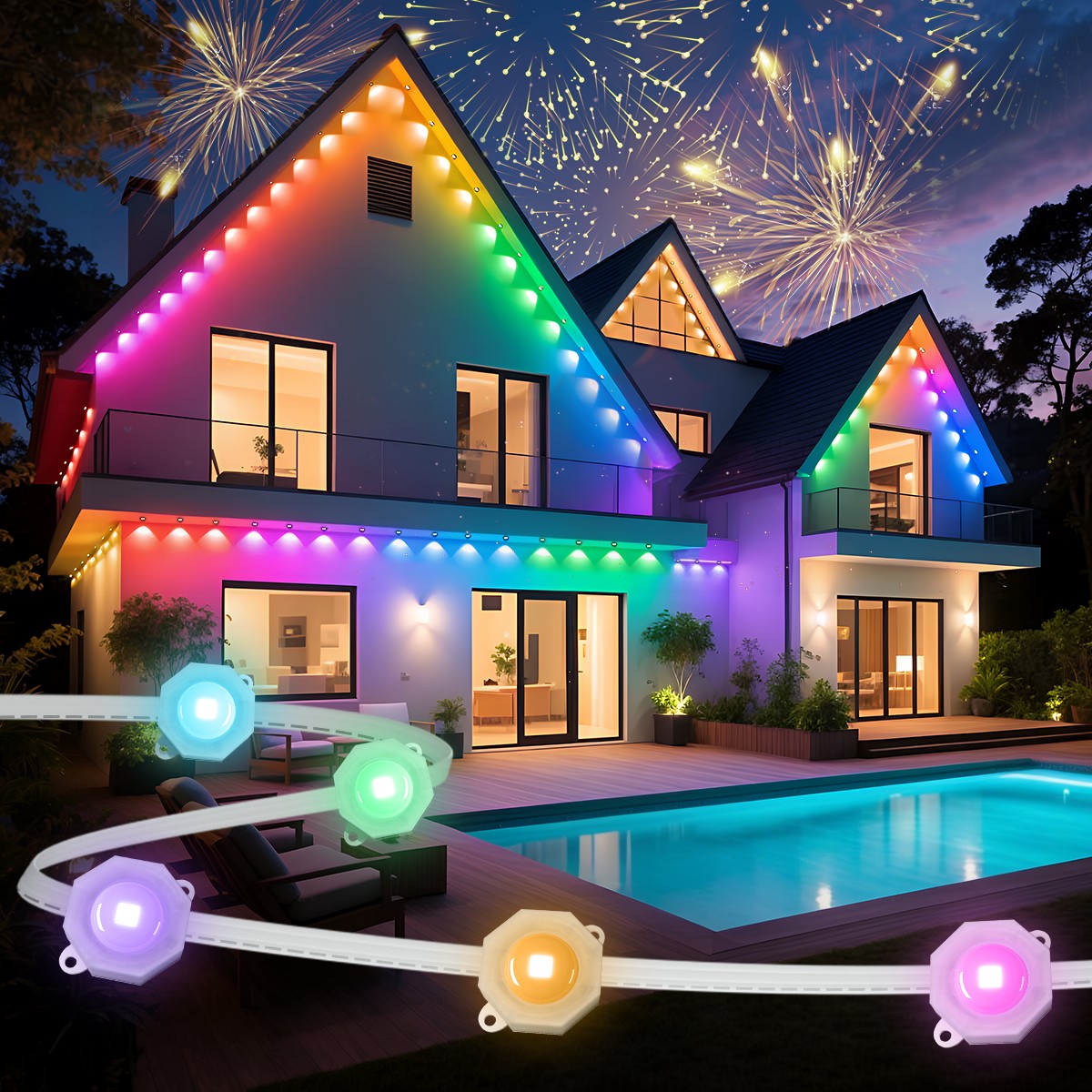 Smart Permanent Outdoor Lights RGBIC Eaves Light for House Holiday Party Decor