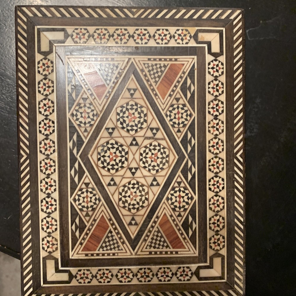 Middle Eastern mosaic box with inlay