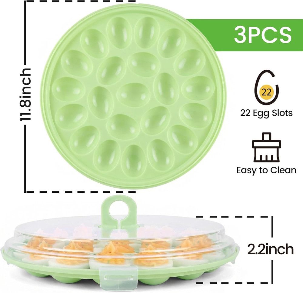 Deviled Egg Containers with Lid, 3PCS Deviled Egg Platter Carrier Holder Trays w