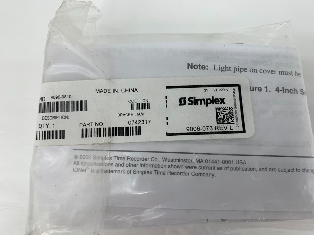 Simplex 4090-9810 0742317 Mounting Bracket For IAM
