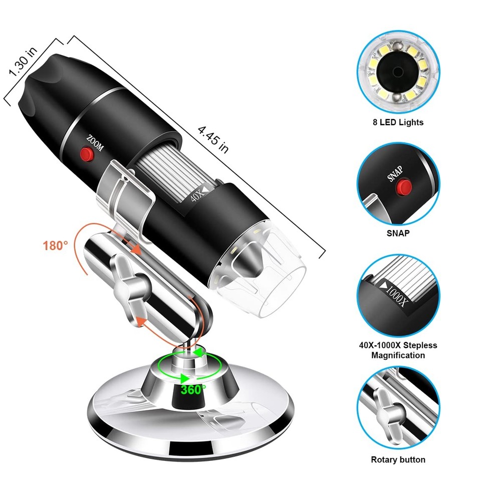 USB Microscope Camera with Stand & Carrying Case, Cainda Digital Microscope C...