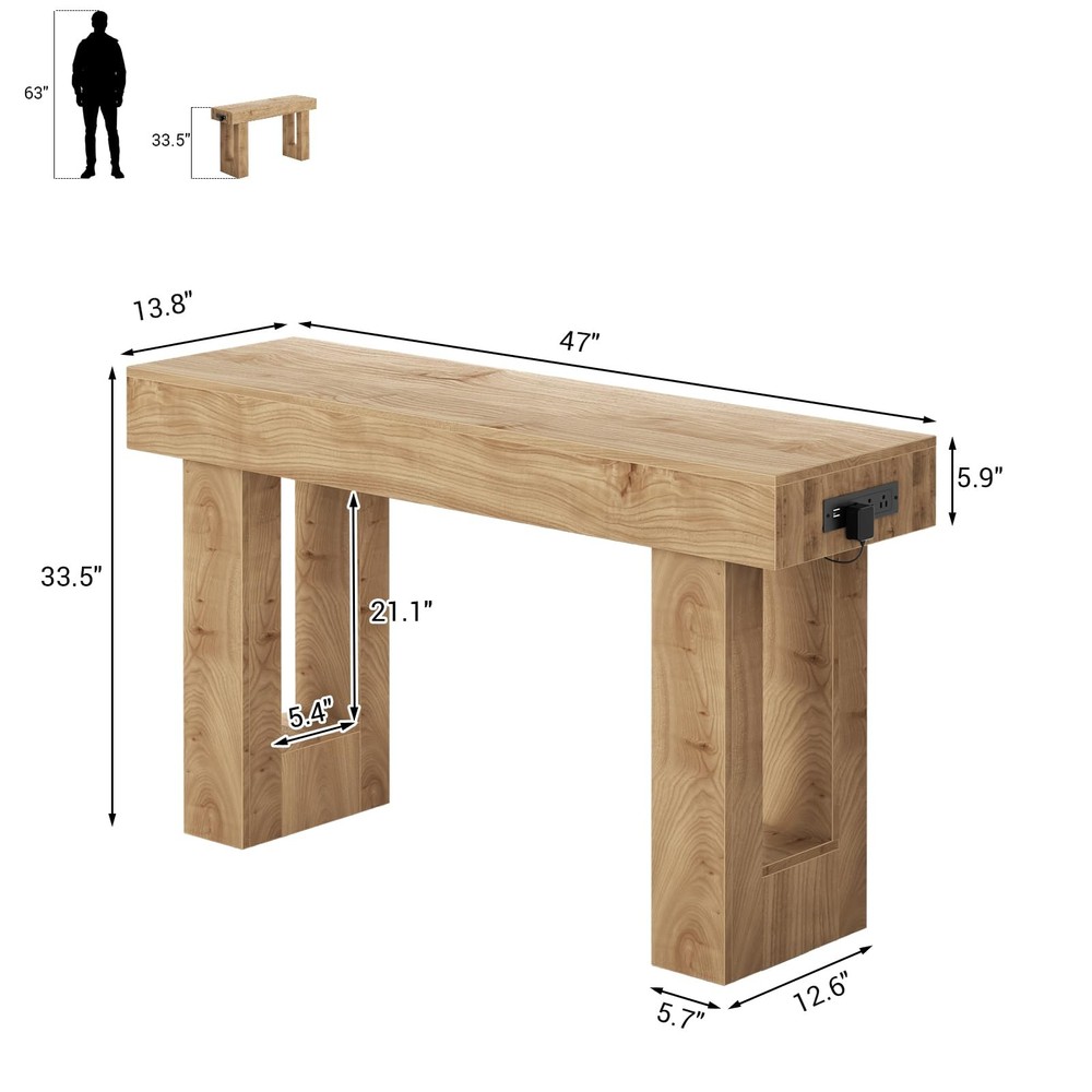 47" Entryway Table with Socket and Sensor Light, Narrow Console Table with St...