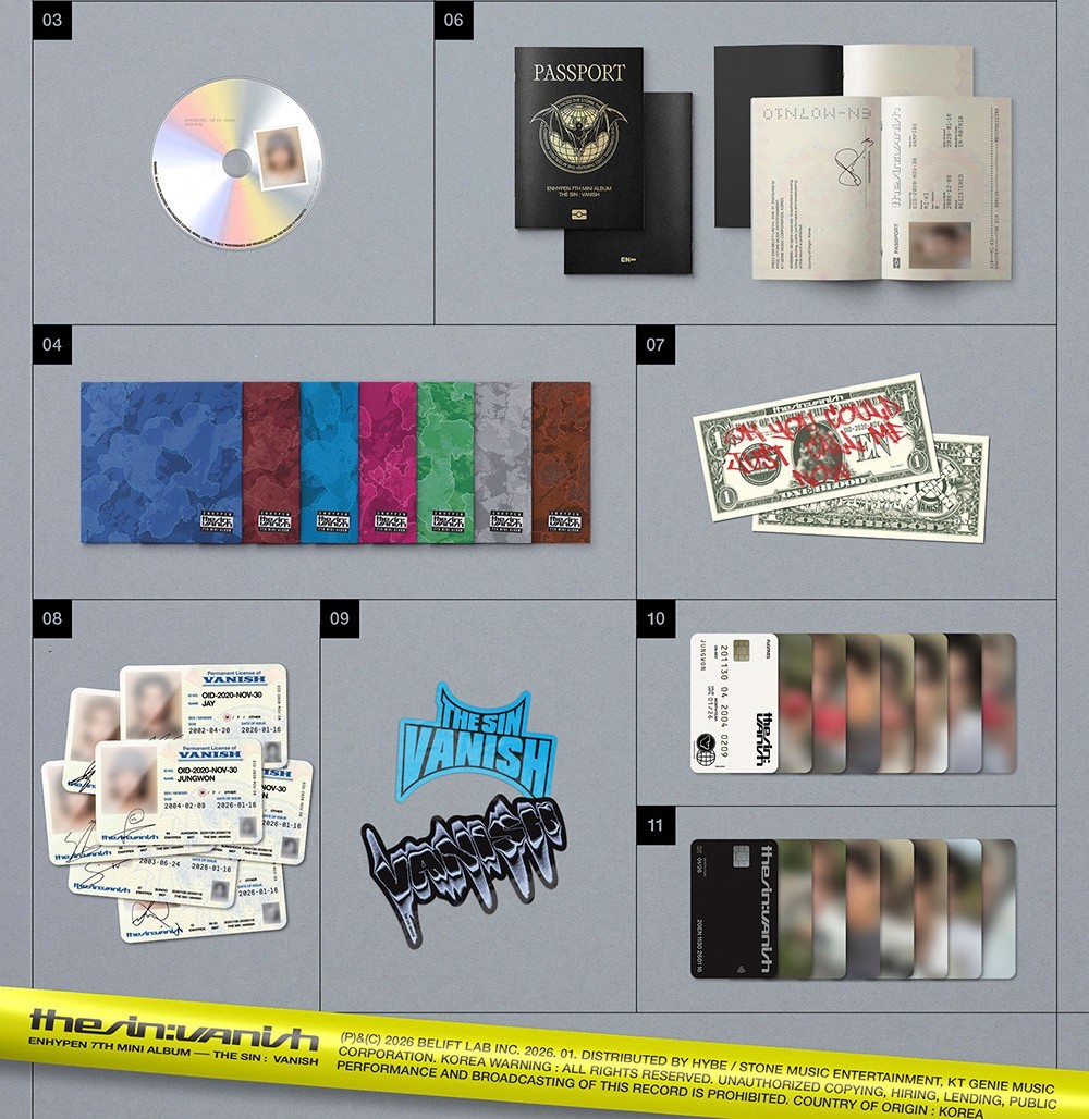 ENHYPEN THE SIN:VANISH 7th Mini Album FUGITIVES Ver/CD+10Photo+Book+Poster+3Card