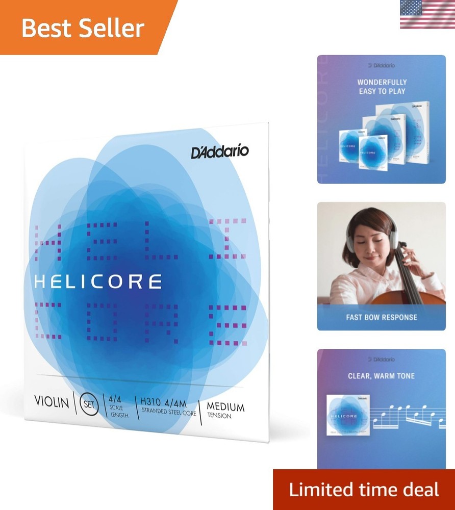 Helicore 4/4 Size Violin Strings Set with Plain Steel E String - H310 4/4M - ...