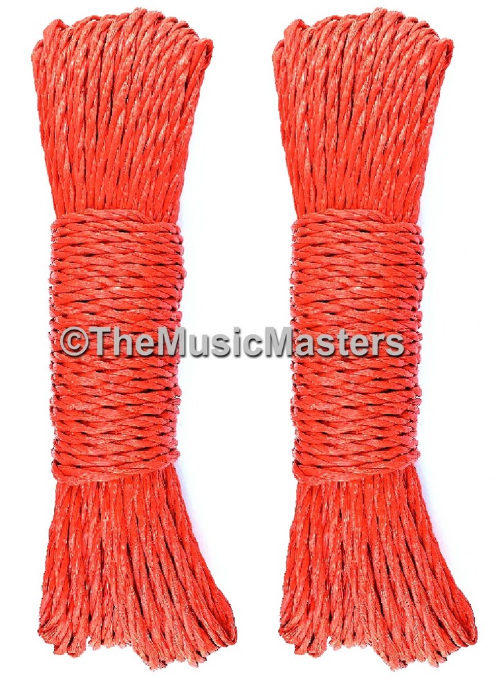 (2) Red 100ft Twisted Poly UTILITY ROPES Line Cargo Tie Downs Cord Twine String