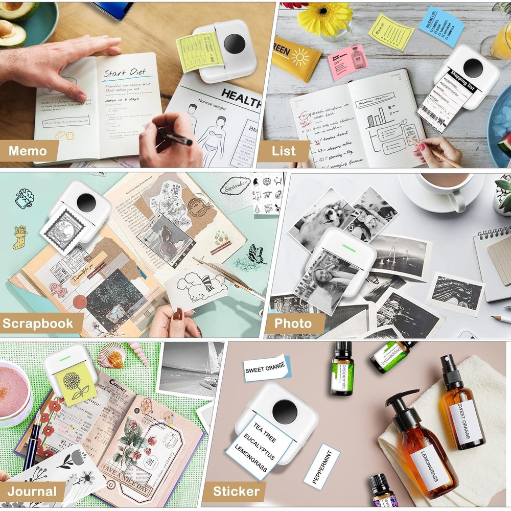 Mini Pocket Bluetooth Printer-Portable Thermal Printer with 10 Roll Papers fo...