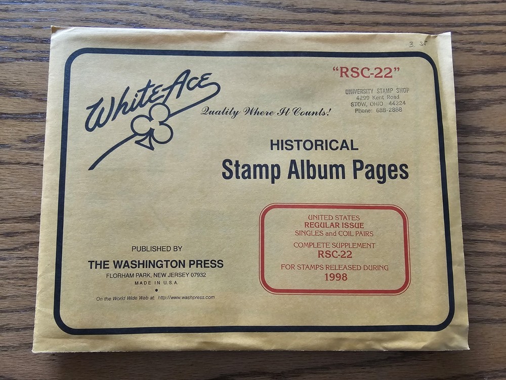 White Ace Stamp Supplement U.S. RSC-22 Regular Issue & Coil Pairs 1998 NOS