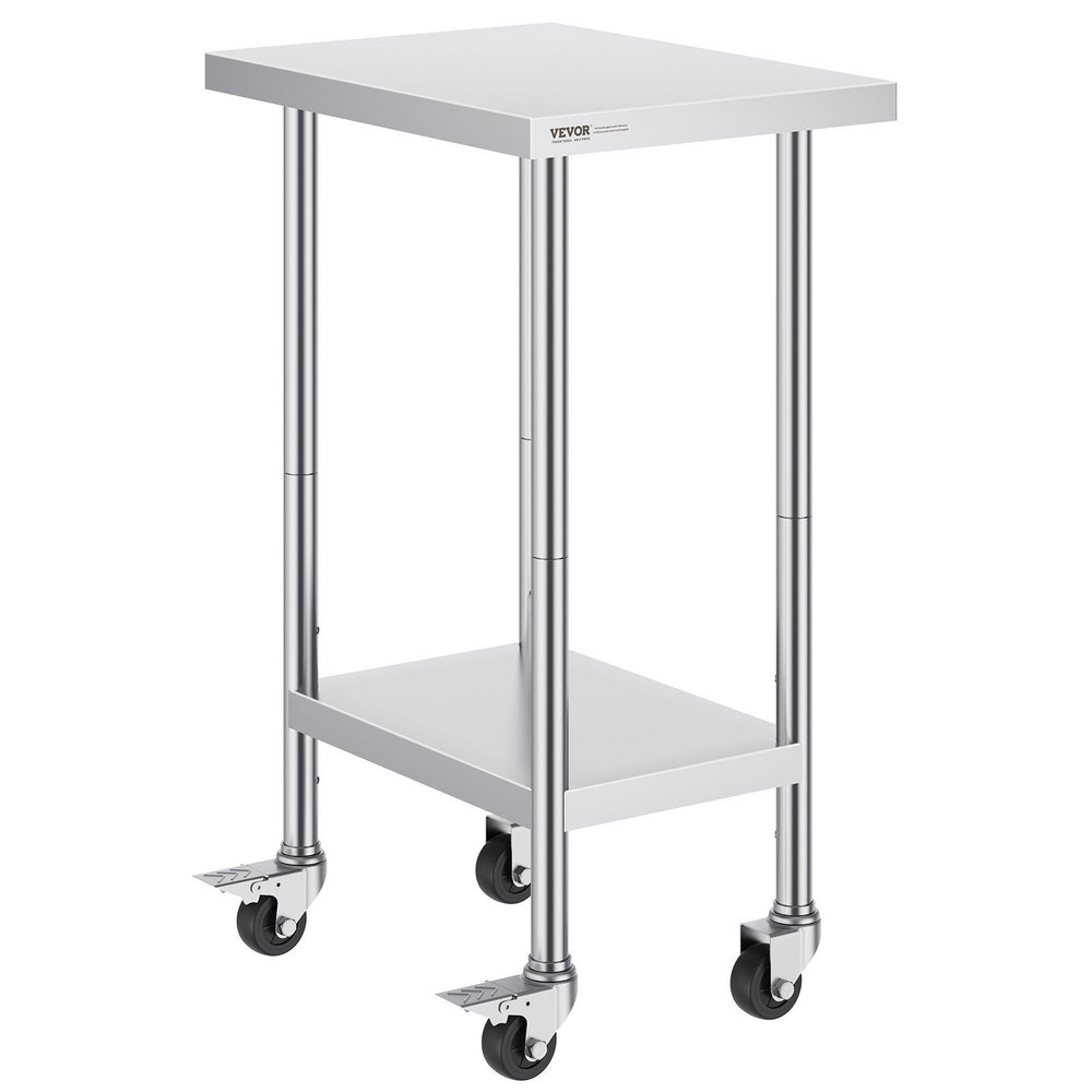 Adjustable Stainless Table 24x18x38" 4 Wheels 3 Height Settings Silver