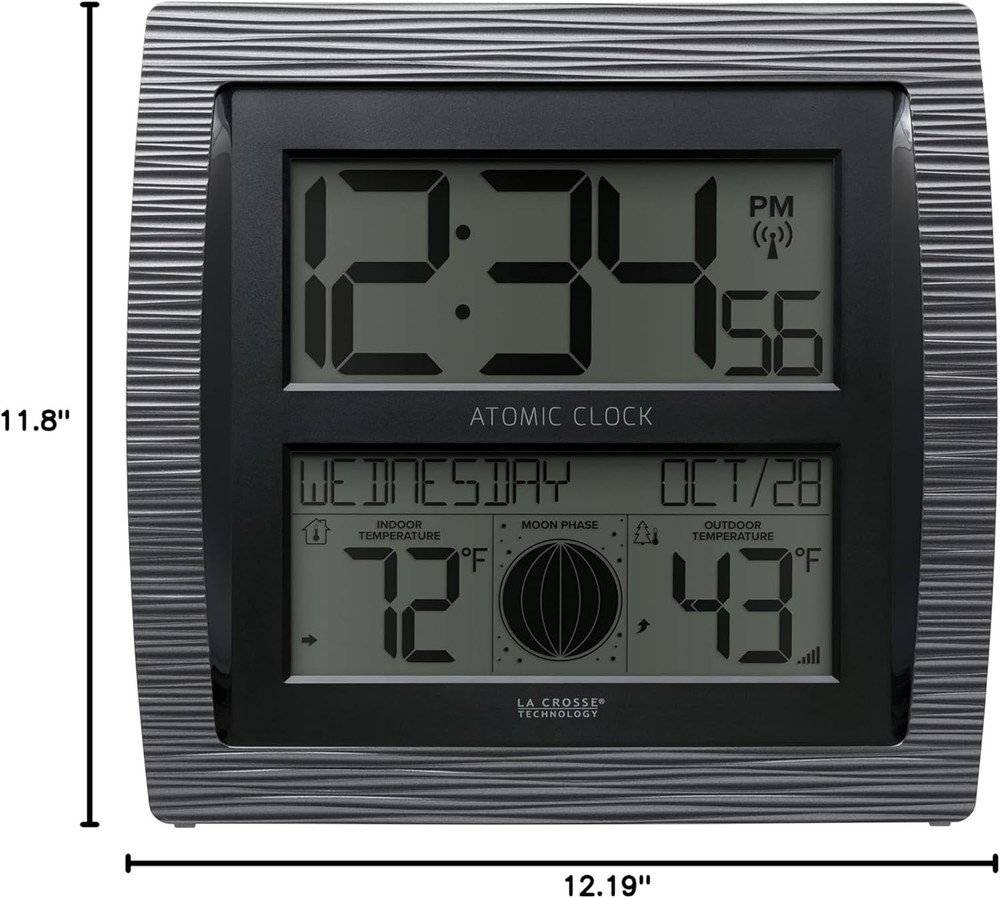 BBB86118-INT Curved Atomic Digital Clock W/ Moon Phase & Temperature