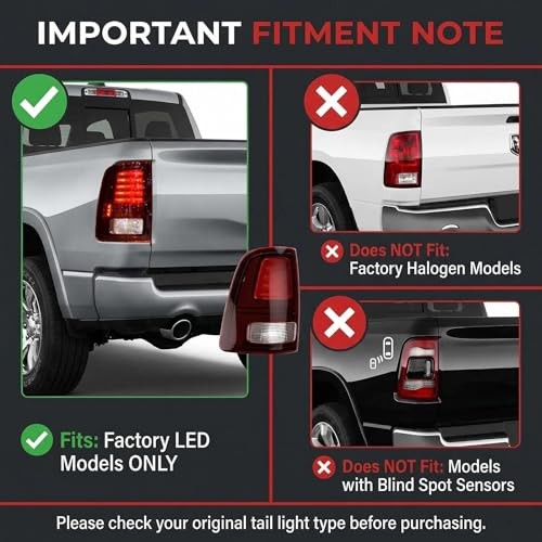 LED Tail Light Compatible with Ram 1500 2013-2018 Ram 2500 Left Driver Side
