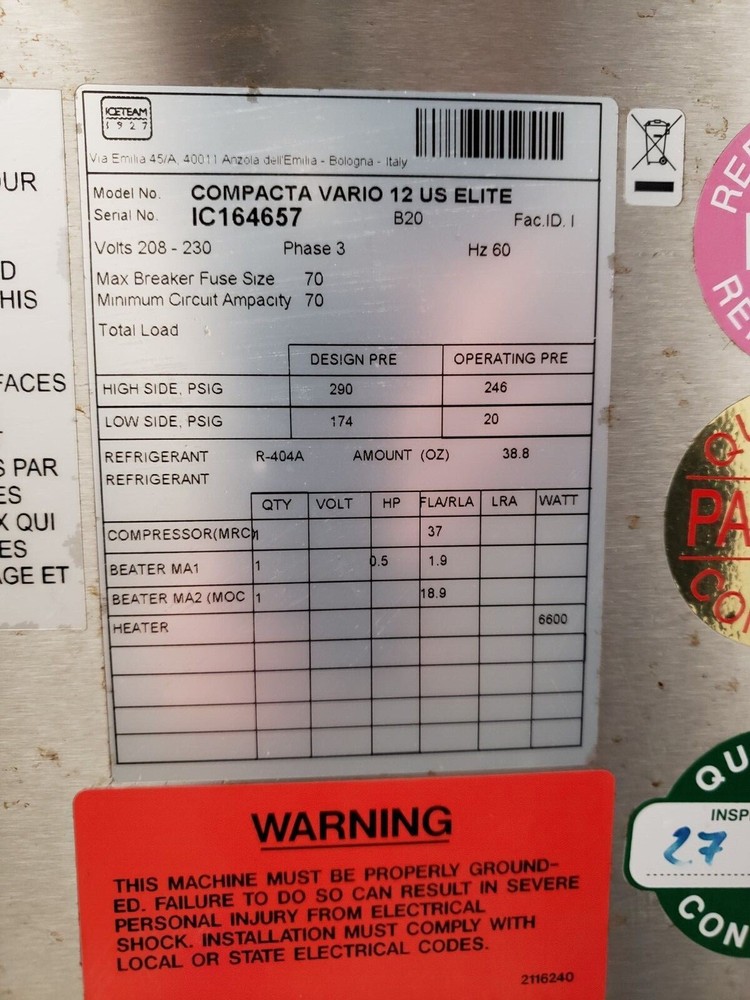 Coldelite Compacta Vario 12 Elite 20 Quart Horizontal Batch Freezer Pasteurizer