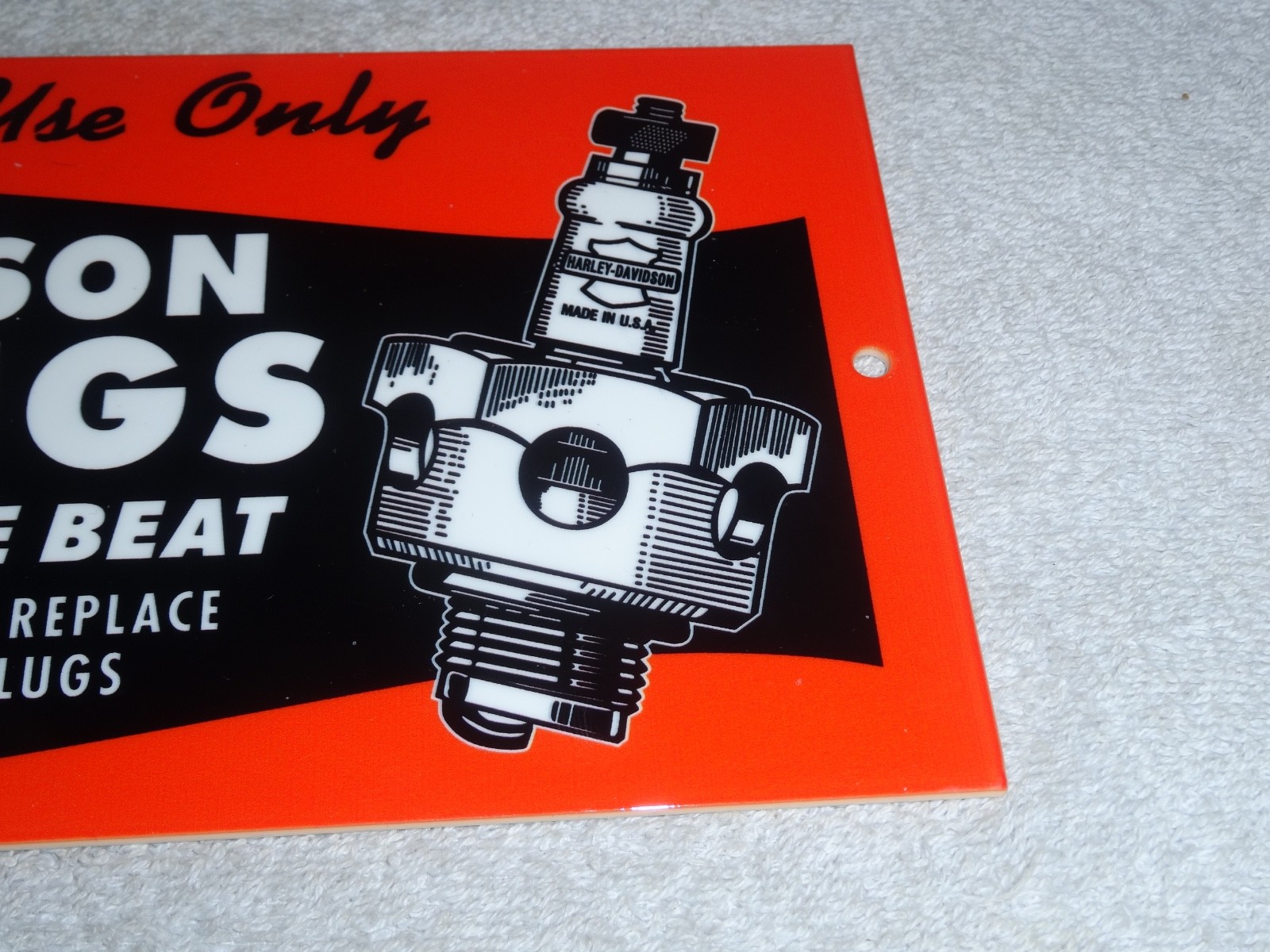 VINTAGE HARLEY DAVIDSON MOTORCYCLE SPARK PLUG PORCELAIN METAL GASOLINE OIL SIGN!