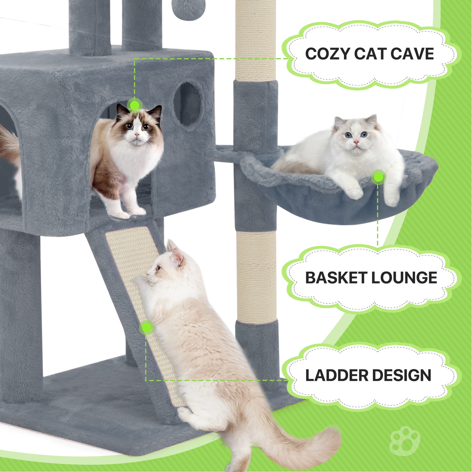 Cat Tree Kitten Playing Condo House Activity Center Light Gray/ Pink/Smoky Gray
