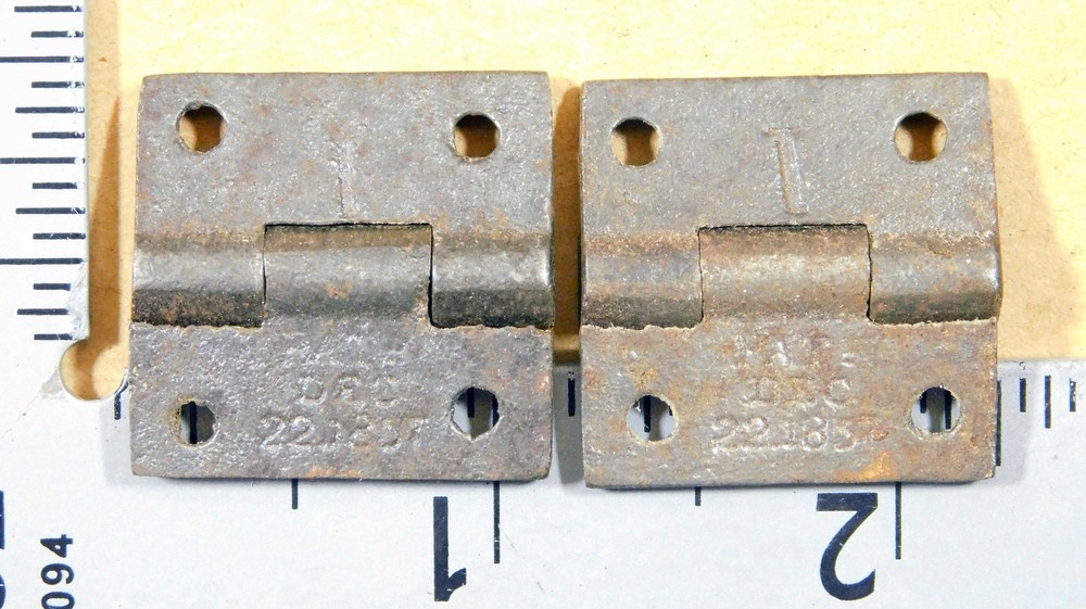 Pair original antique small cast iron butt hinges