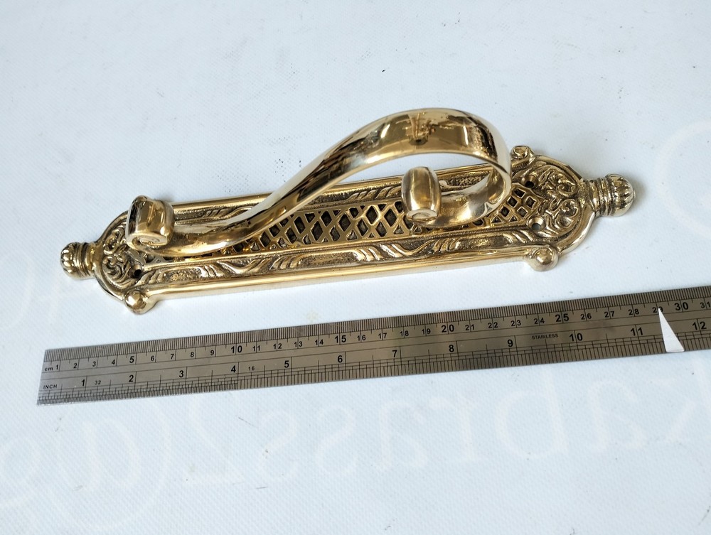 Pair of Cast Victorian Door Handle Pulls — Solid Brass, 11.5" Heavy GRABS (2)