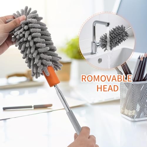 Mini Duster for Cleaning, 360° Bendable Hand Dusters with 2 Pack Blue Grey