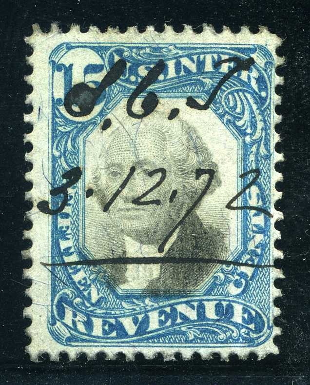 R110, 15¢ Second Issue, light corner crease, Scott $100