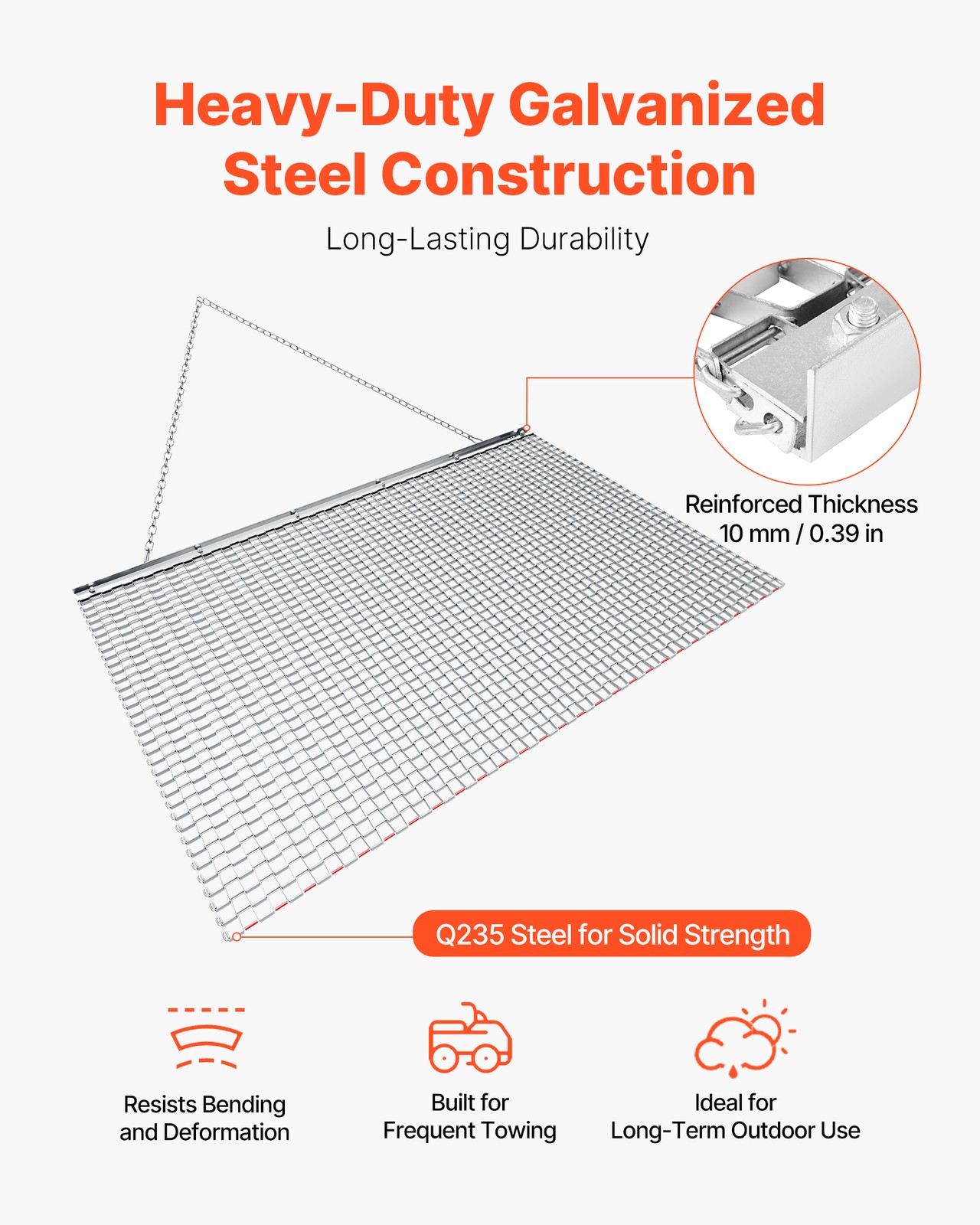 VEVOR Drag Harrow Rake 5 x 3 ft Chain Harrow Drag Mat Fits ATV UTV Tractors