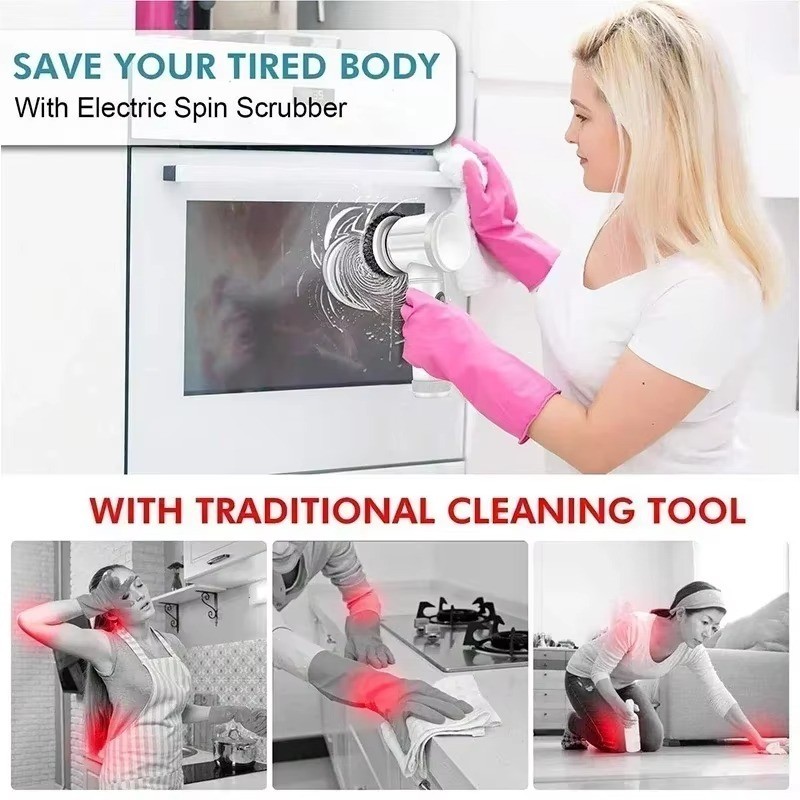 1pcs Electric Spin Scrubber – Cordless Cleaning Brush with 5 Replaceable Heads