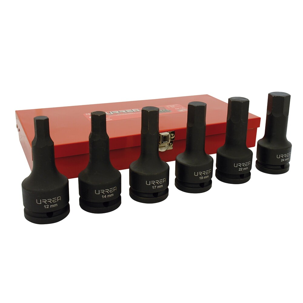 URREA 75250 Metric 3/4” Drive Hexagonal Impact Bit Socket Set 6 Pieces