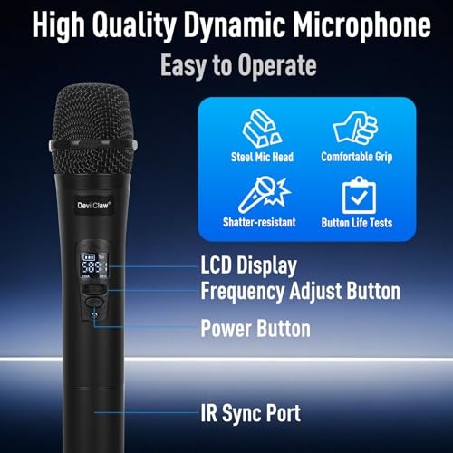 Wireless Microphone System, Dual Wireless Mics, Microphone for Singing,