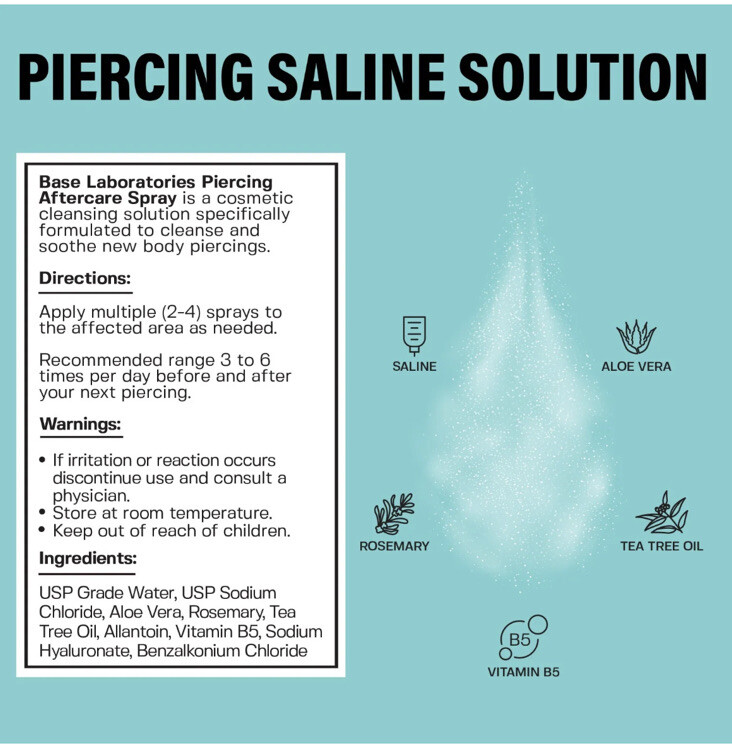 2 Base Labs Piercing Aftercare Spray | Saline Solution for Piercings, Bumps 4 oz