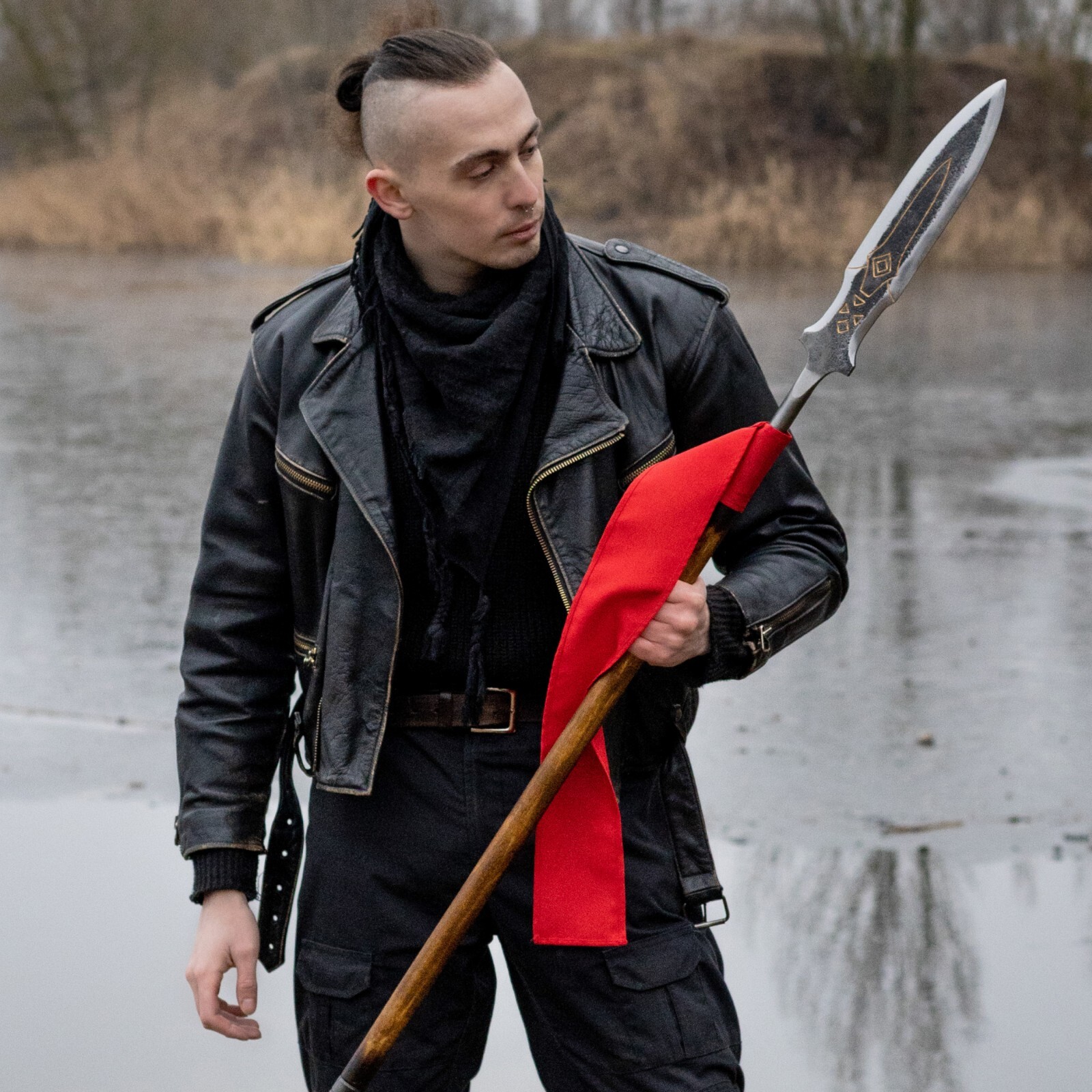 Hand-Forged Draupnir Spear GOW Kratos spear with Etched Blade Wooden Shaft 87.4"