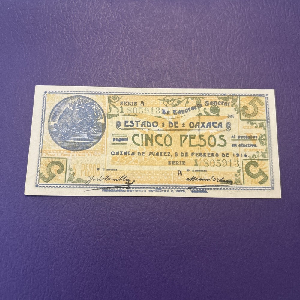 Mexico- Estado de Oaxaca- 5 Pesos- 1916