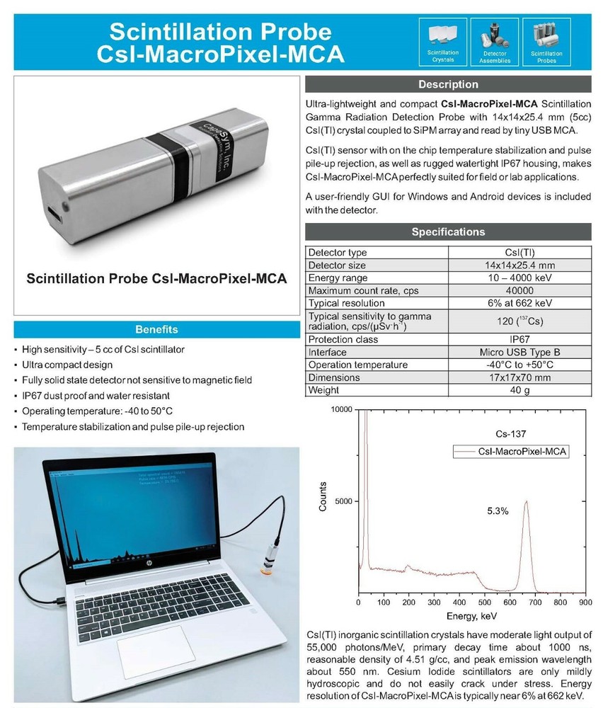 5.6% Solid state CsI Scintillation Gamma Spectrometer with digital MCA