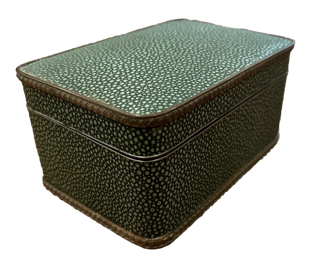 Silver Plate Shagreen Tea Caddy Rectangle