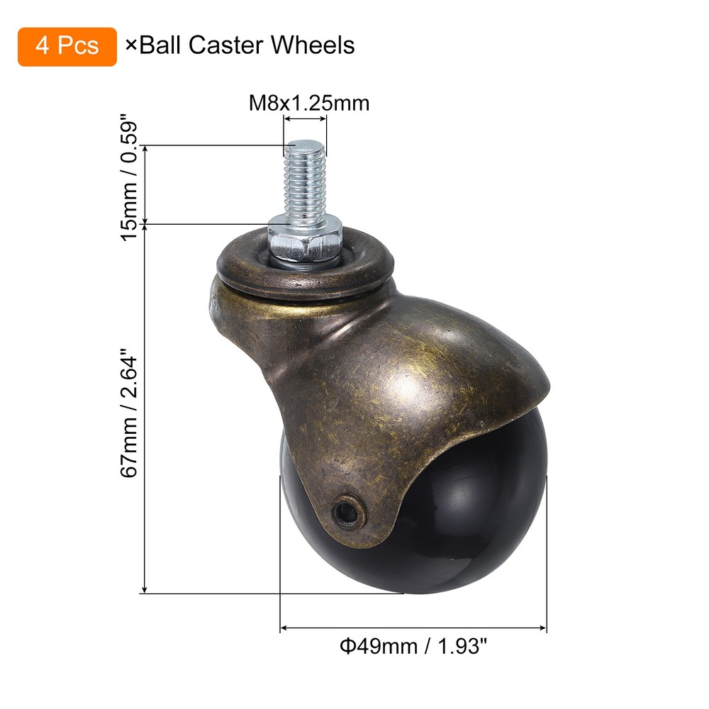 2" Ball Caster Wheels 4pcs Threaded Stem Caster Bronze Tone