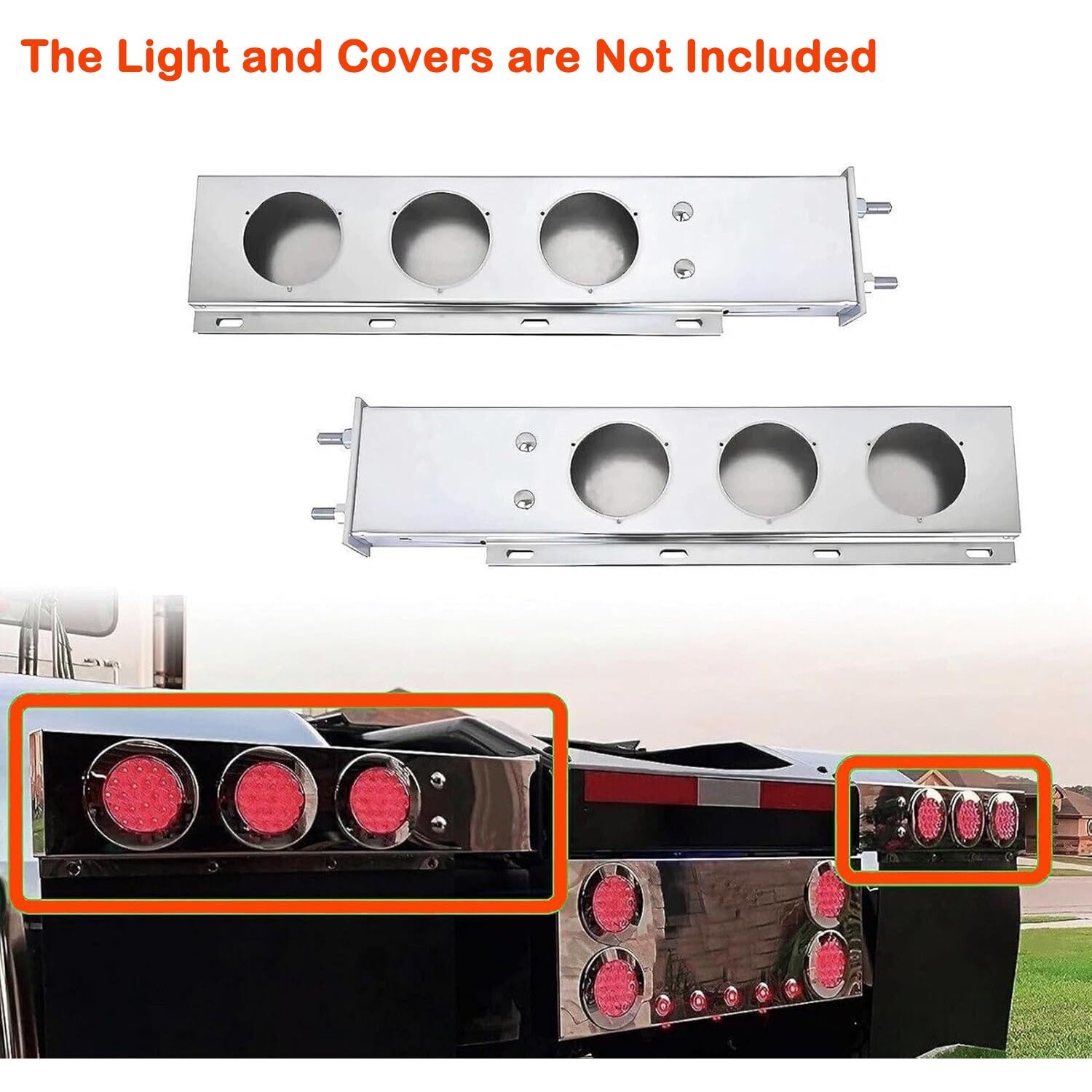 30'' Straight Stainless Mud Flap Hangers w/ 4'' Light Cutouts for Semi Trucks