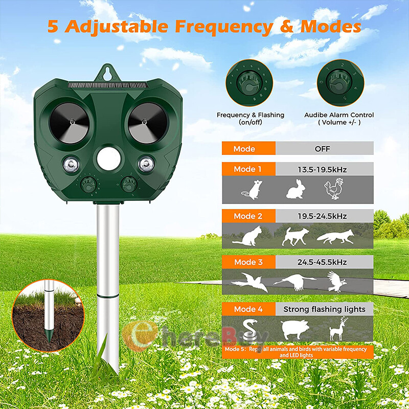 Solar Ultrasonic Bird Repellers Pest Control Scarer Deterrent Fox Motion Sensor