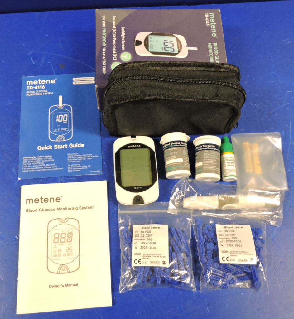 NEW Metene TD-4116 Blood Glucose Monitor/ 100 Strips 100 Lancets / Complete 2026
