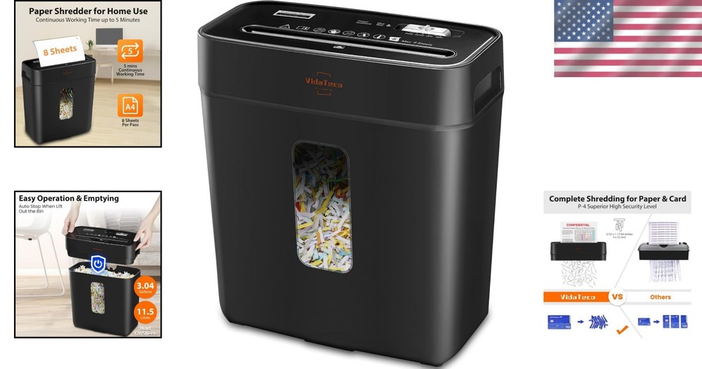 Fast 8-Sheet Shredder with Automatic Start-Stop, Jam Proof & Easy Empty Design