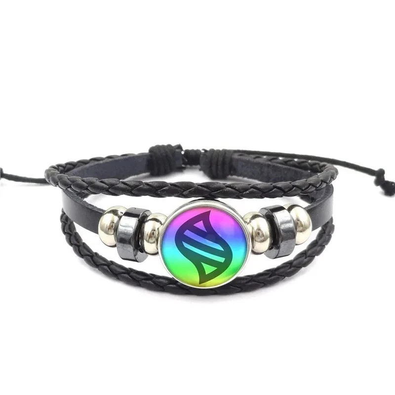Pokemon Mega Evolution Stone Snap Weave Leather Adjustable Bangle Charm Bracelet