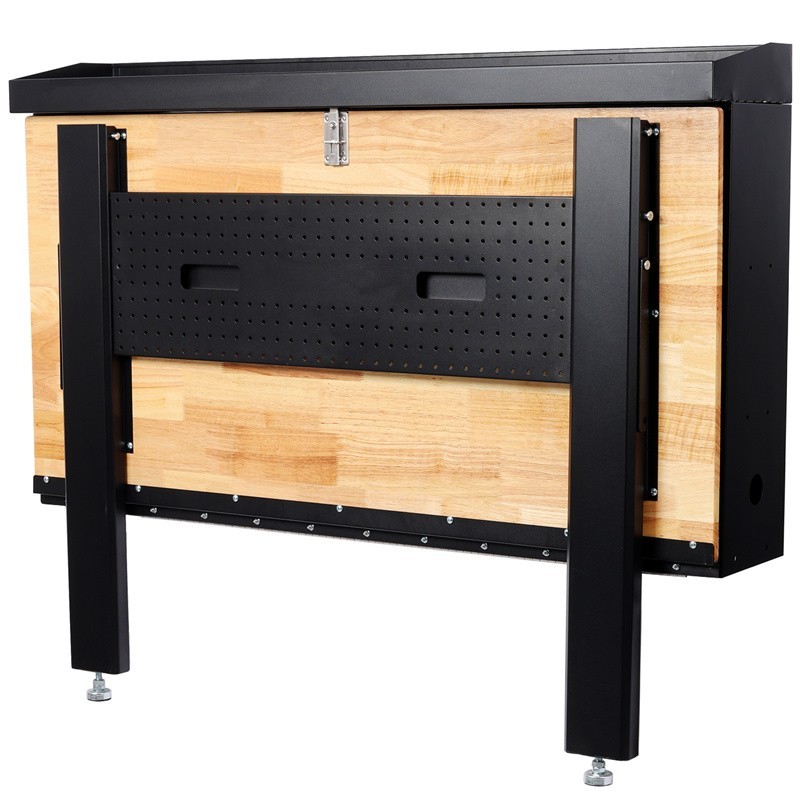 Foldable Steel Wall Mounted Workbench Rubberwood Work Surface for Tool Storage